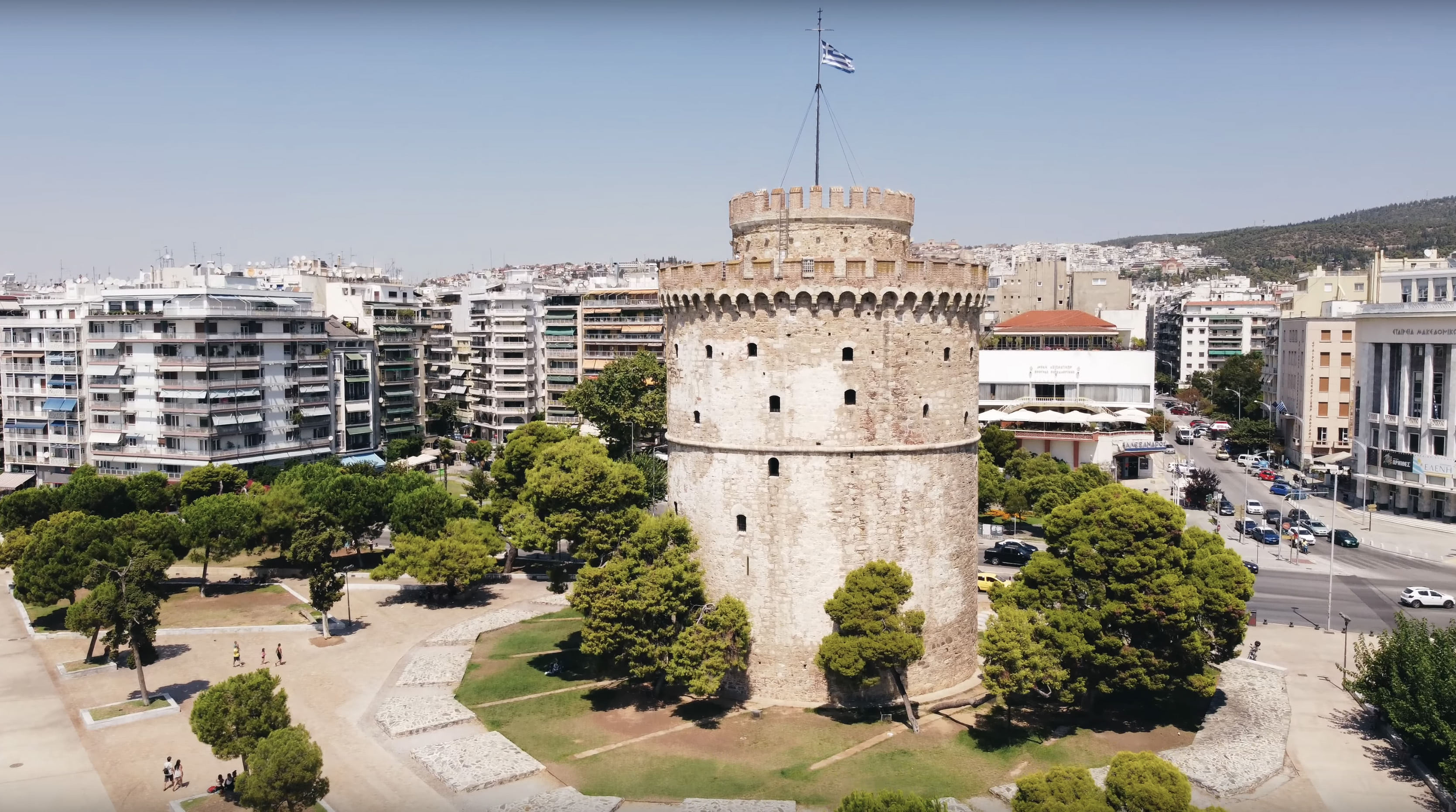 thessaloniki white tower air view Белая башня Салоники с квадрокоптера